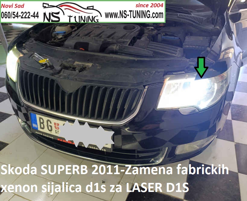 skoda superb 2012 ugradnja zamena sijalica d1s laser led umesto xenon novi sad servis farova